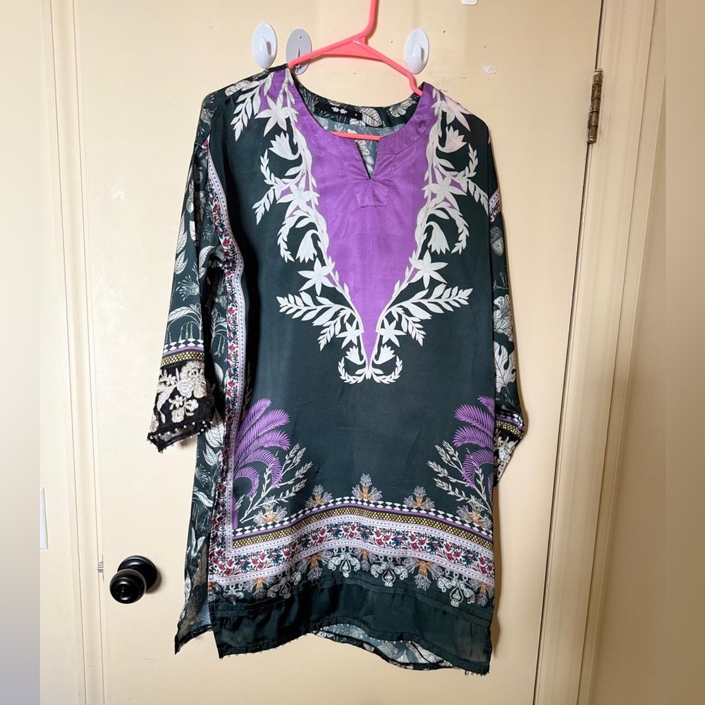 Elegant Green and Purple Women's Kurta